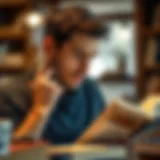 A thoughtful individual immersed in reading self-help literature