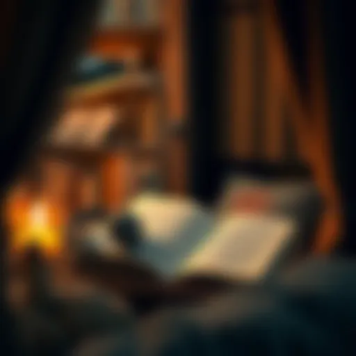 A cozy reading nook with headphones and an open book