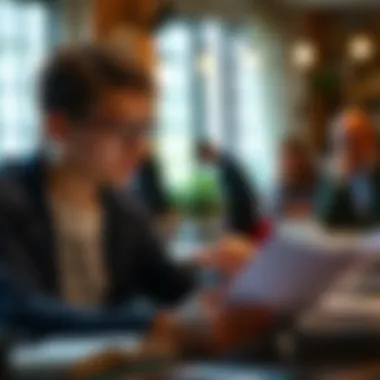 A young individual analyzing financial documents