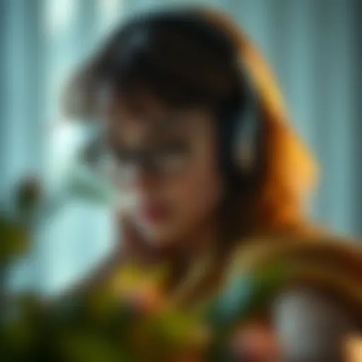 A serene audiobook listening experience with headphones