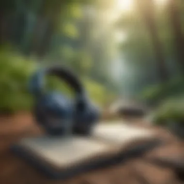 A tranquil setting with headphones, highlighting the listening journey