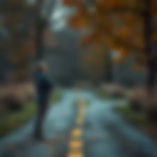 A confused individual standing at a fork in the road, contemplating choices.