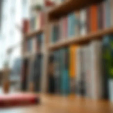 Diverse Genres of Audiobooks An engaging scene depicting a variety of audiobooks across genres on a stylish bookshelf