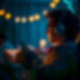 A serene setting featuring a person enjoying an audiobook with headphones on