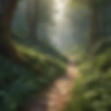 Journey of Self-Discovery A serene landscape featuring a winding path through a lush forest, representing the journey of self-discovery.