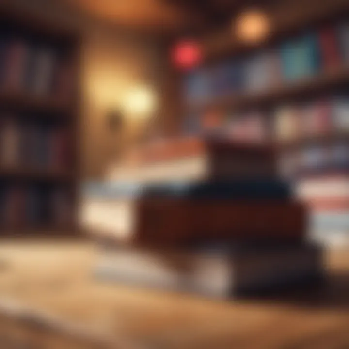 Stack of transformative literature on a wooden table