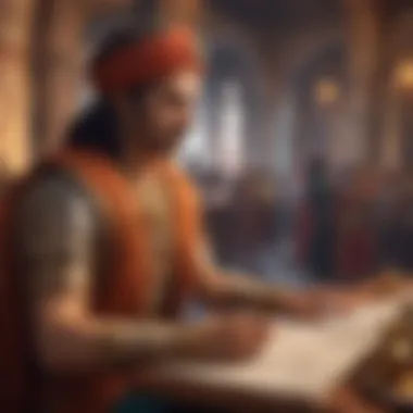 Key Dialogues in the Gita An ancient manuscript illustrating the dialogues of key characters in the Gita