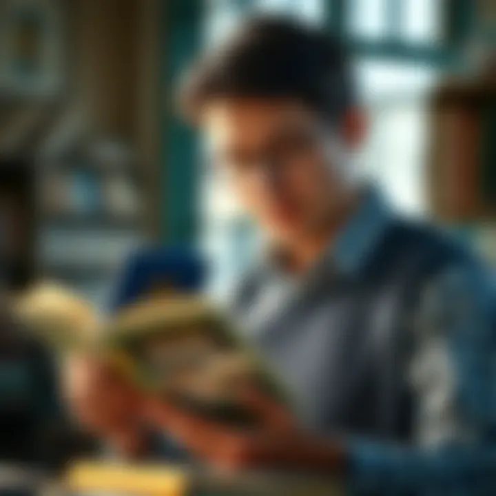 A thoughtful reader engaging with a financial book