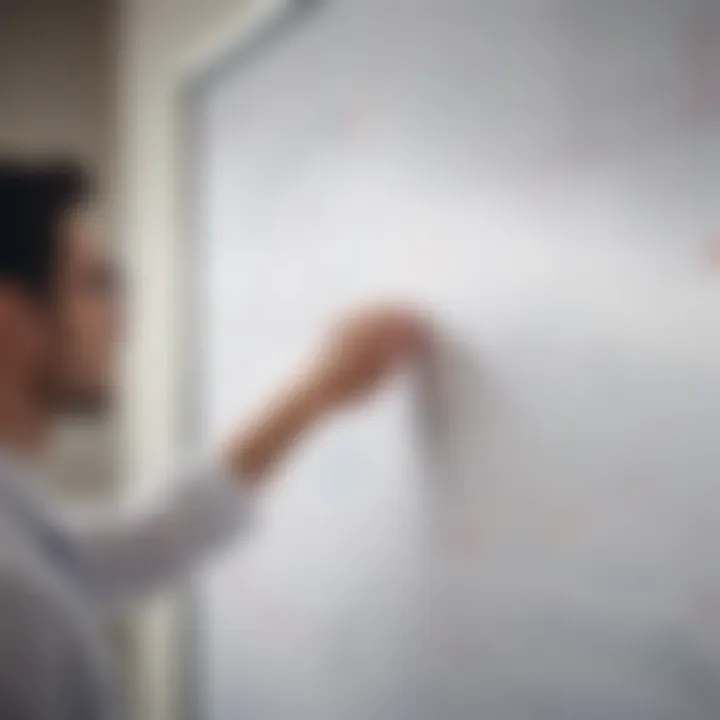 An entrepreneur brainstorming ideas on a whiteboard