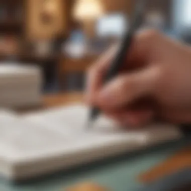 Engaged Reading Experience A close-up of a pen writing notes in the margins of a thought-provoking book