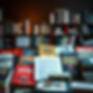 Diversity in Ebooks: A Genre Landscape A diverse collection of ebooks in various genres arranged aesthetically