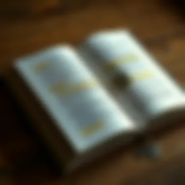An open book with highlighted passages, emphasizing key concepts