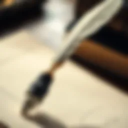 A quill pen poised above a blank parchment, symbolizing the art of writing