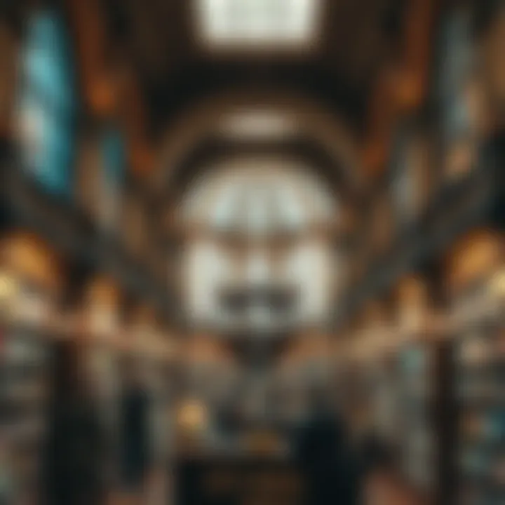 An expansive bookstore interior featuring unique architectural design.