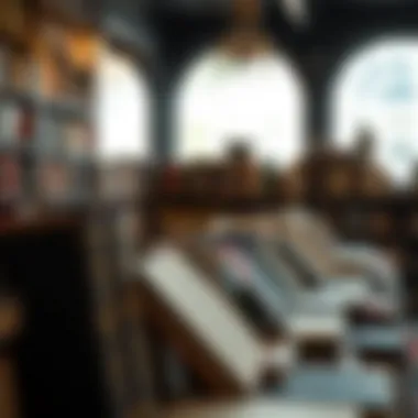 An artistic display of rare books in an elegant bookstore setting.