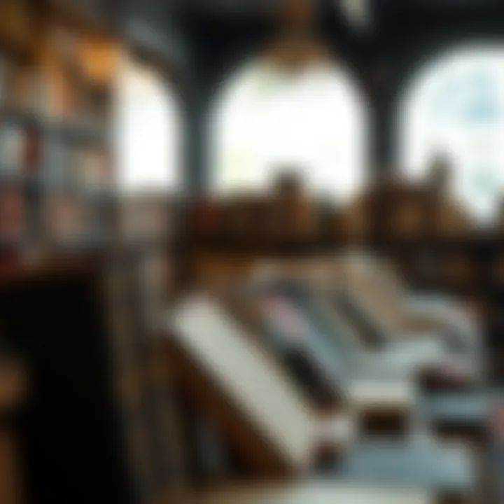 An artistic display of rare books in an elegant bookstore setting.