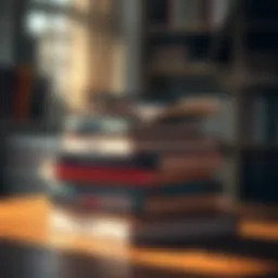 A stack of influential sales books with a warm light casting shadows