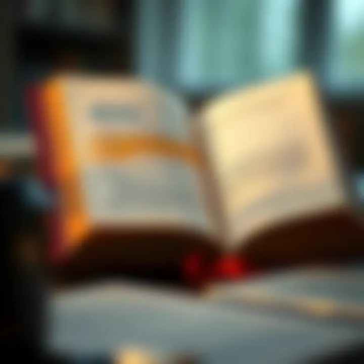 Highlighted Financial Strategies Open book with highlighted passages and notes on financial strategies