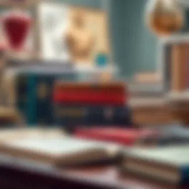 A desk filled with influential leadership texts