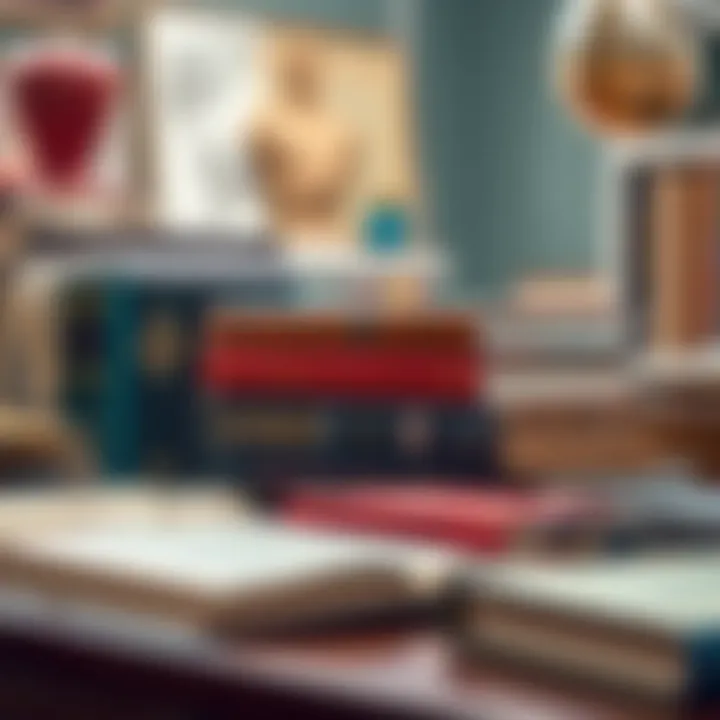 A desk filled with influential leadership texts