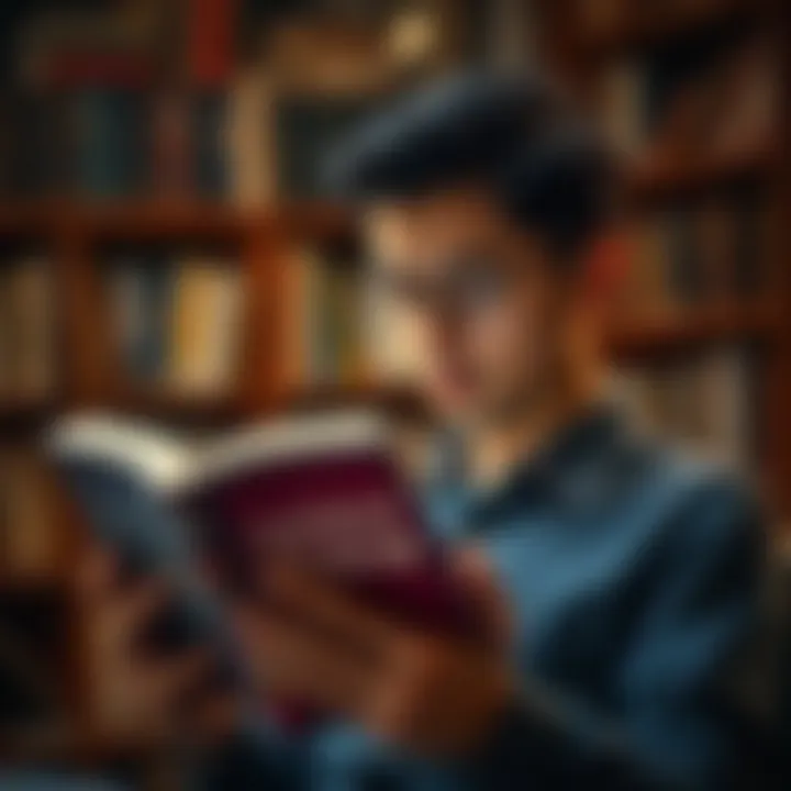 A thoughtful individual reading a leadership book