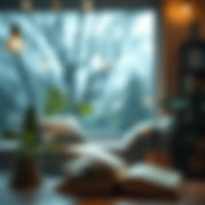 Inspiring Reading Environment for Leaders A serene reading nook with a stack of influential books