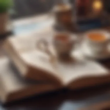 Inspiration Through Words An open book with motivational text and a cup of tea