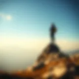A person standing triumphantly on a mountain peak, symbolizing achievement and success.