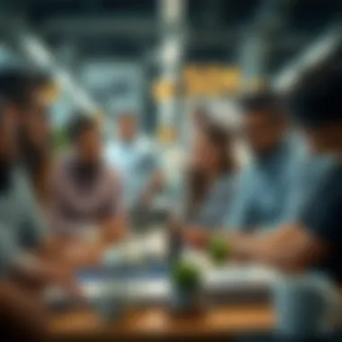 A diverse group of entrepreneurs brainstorming ideas in an innovative workspace