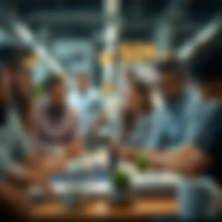 A diverse group of entrepreneurs brainstorming ideas in an innovative workspace