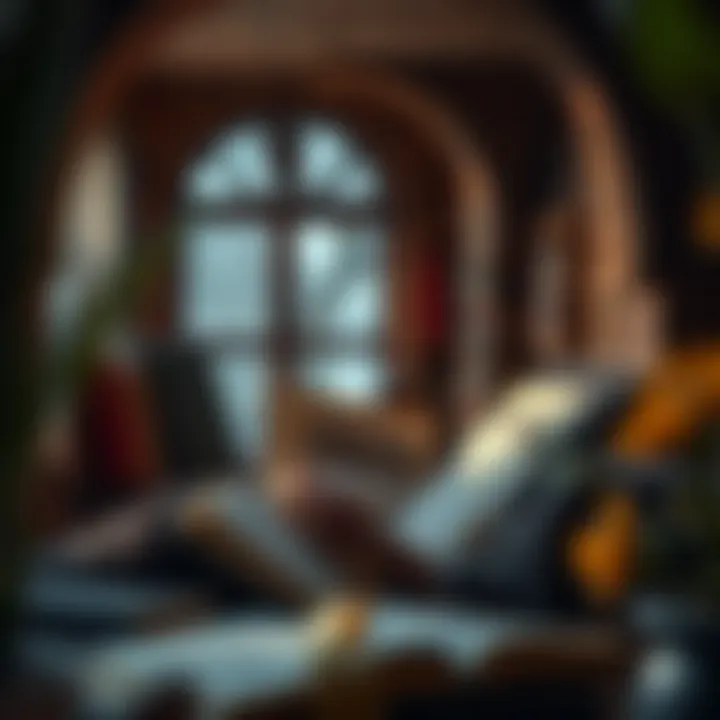 A cozy reading nook with a reader immersed in a history book