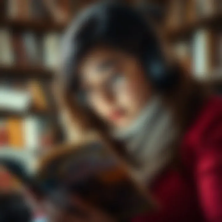 A person immersed in an audiobook experience