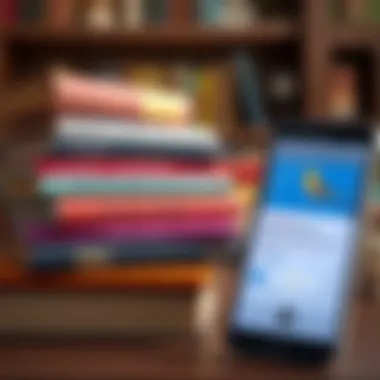 A stack of books beside a smartphone with an audiobook app