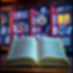 Open book with a digital background