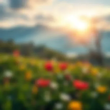 A serene spring landscape with blooming flowers