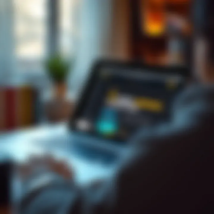 Laptop Audiobook Streaming Experience A person using a laptop with an open audiobook website