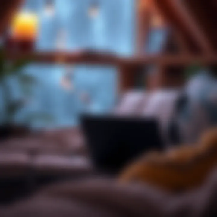 Cozy Audiobook Listening Environment A cozy reading nook with a tablet and headphones