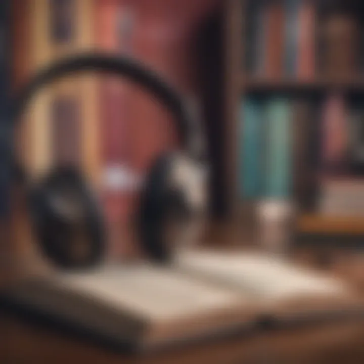 Audiobook concept with headphones and book