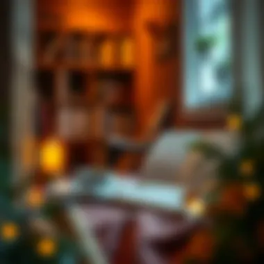 Inviting Reading Space A cozy reading nook with a warm light and a cup of tea beside a book