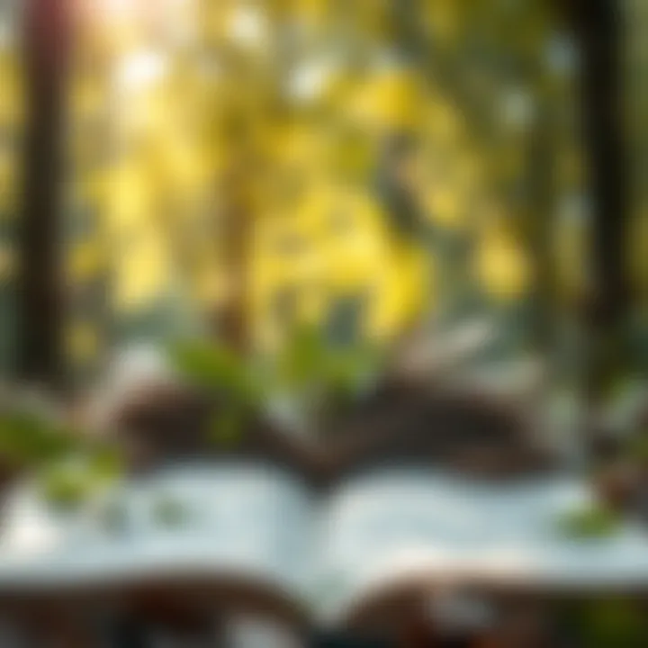 An open book surrounded by nature symbolizing introspection