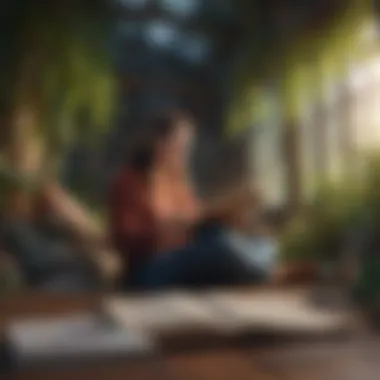 A tranquil setting with someone immersed in audible book listening
