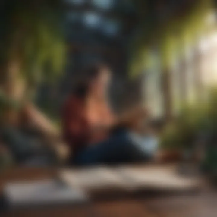 A tranquil setting with someone immersed in audible book listening