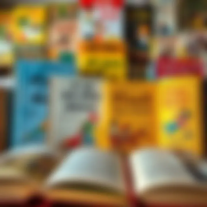 Diverse Genres in Hindi Literature A vibrant collage of traditional Hindi story books showcasing various genres.