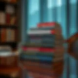 A stack of influential leadership strategy books on a polished desk