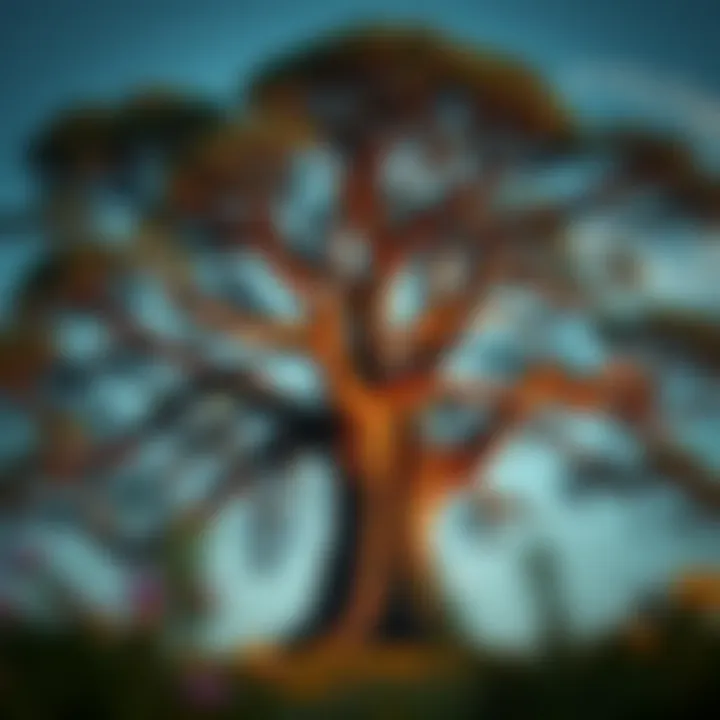 An ancient tree standing tall, representing wisdom and growth through the years.