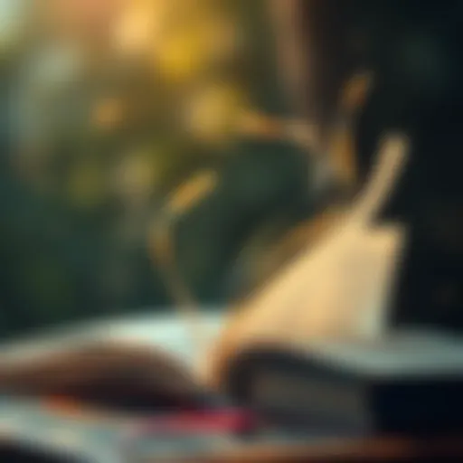 An open book with pages flipping in the wind, symbolizing the flow of time and presence.