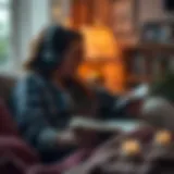 Audiobook listening experience in a cozy setting