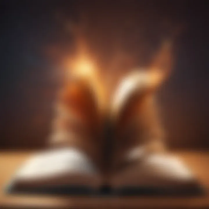 An abstract representation of sound waves emanating from an open book