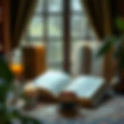 A serene reading nook with an open book and a warm cup of tea