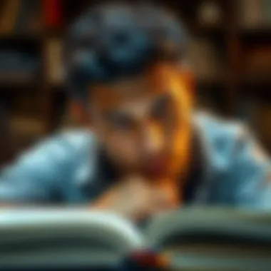 Deep Reflection and Insight A thoughtful individual engaged in deep reflection over a book